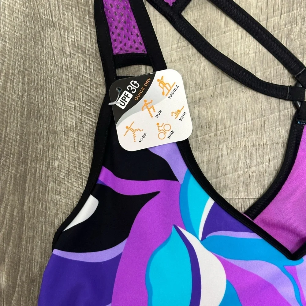Women’s Zeroxposur XS Tankini Padded UPF Swim Swimwear Tank Top Purple Teal NWT